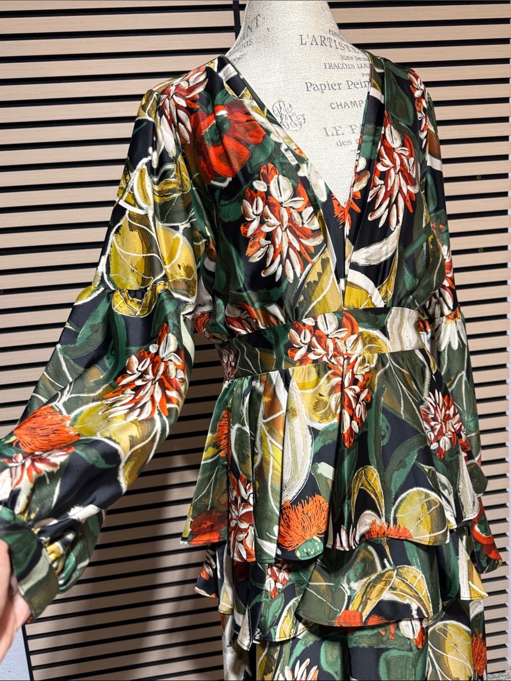Floral V-Neck Tiered Maxi Dress - Green/Orange